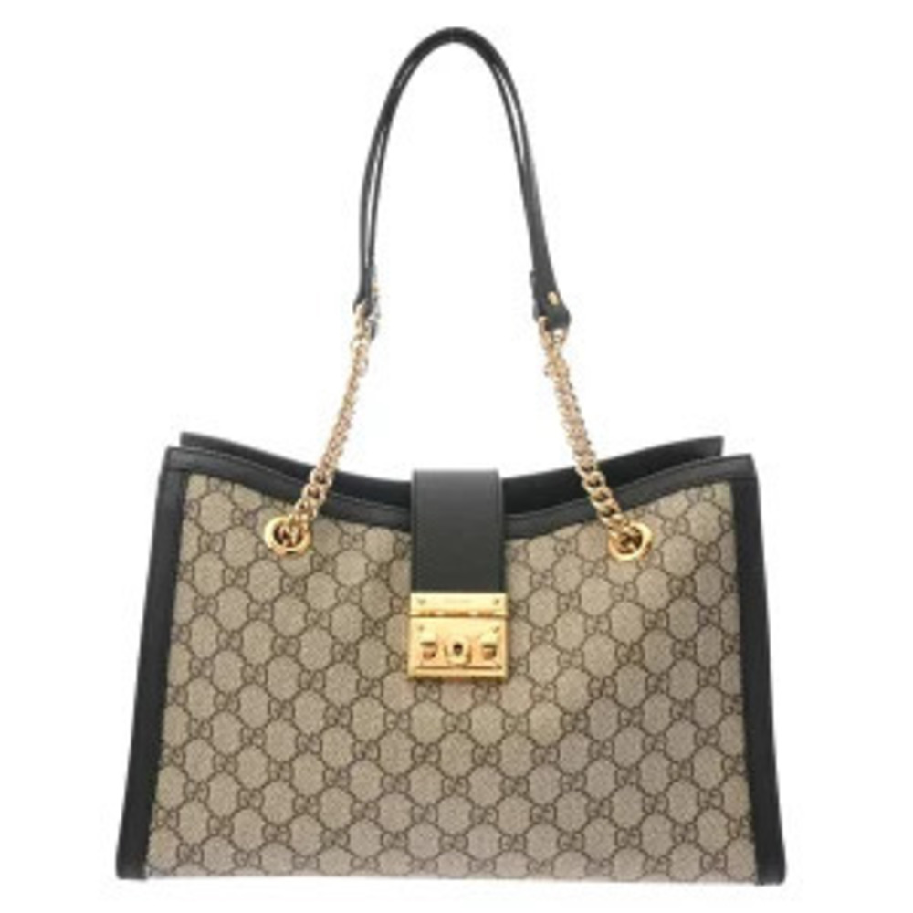 Gucci Tote Padlock Beige GG Ebony Supreme Canvas Leather Black Bag - Picture 2 of 9